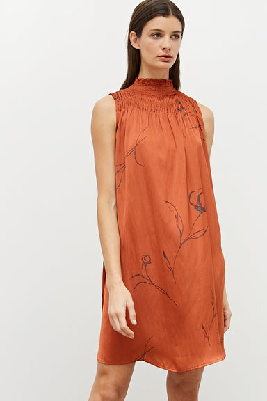 Lucia Floral Satin Smocked Neck Dress