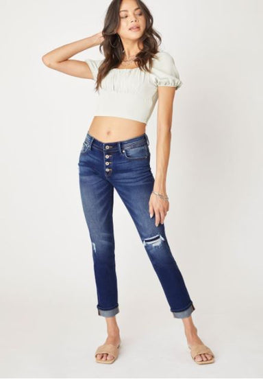 Sasha Mid Rise Cuffed Skinny Straight Leg Jean