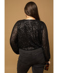 Plus Size Sequin Surplice Long Sleeve Bodysuit - Final Sale Item